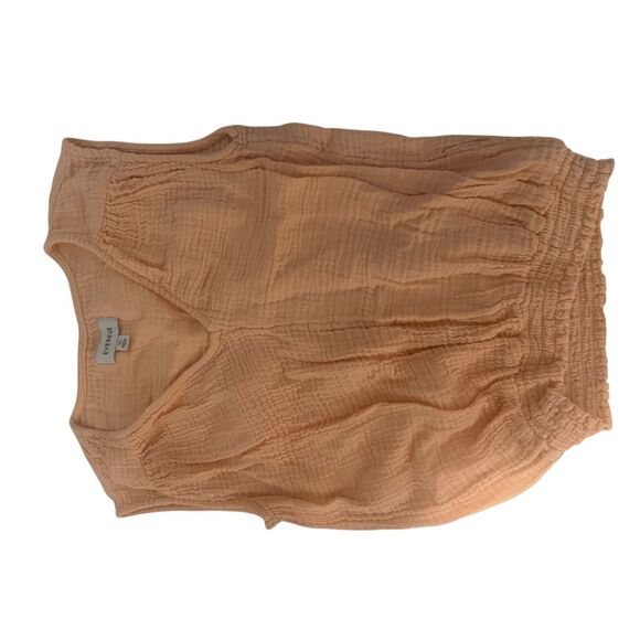 Evereve Peach Coral Colored Connor Smocked V Neck Top, light feel, sleeveless to - Picture 3 of 5